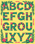 Green Floral Alphabet Letters Rug