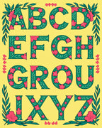 Green Floral Alphabet Letters Rug