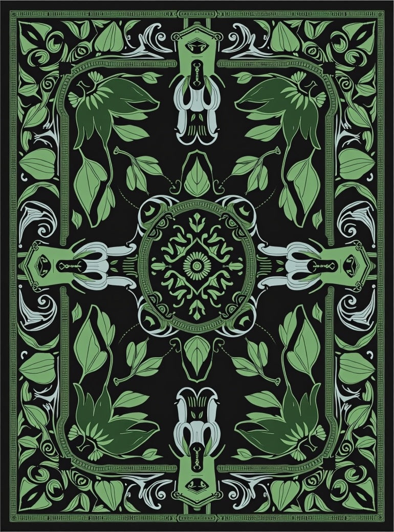 Emerald Green Art Nouveau Floral Rug