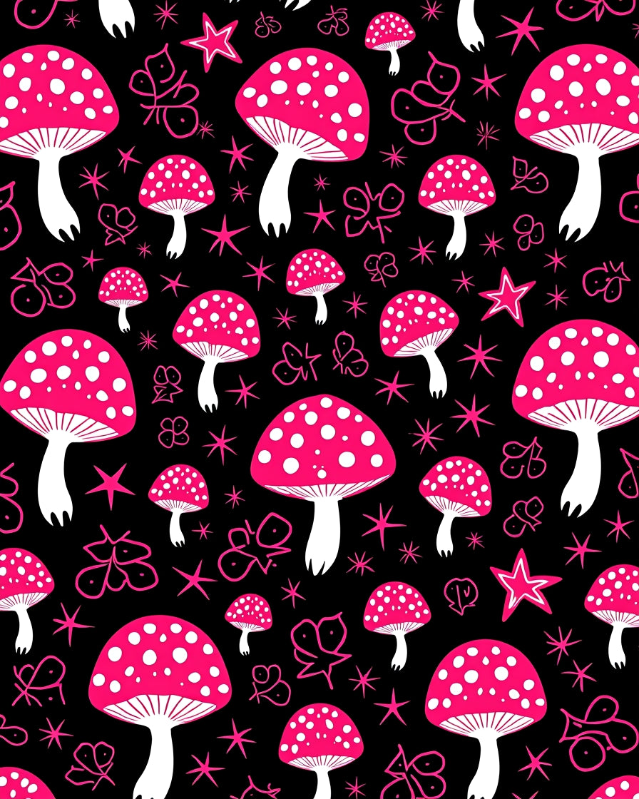 Hot Pink Mushroom Star Doodle Rug