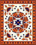 Orange Sapphire Floral Medallion Border Rug