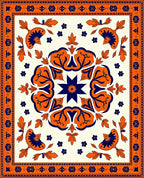 Orange Sapphire Floral Medallion Border Rug
