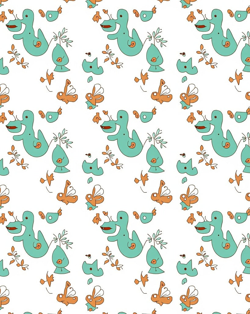 Whimsical Teal Orange Ducklings Garden Rug