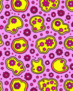 Retro Pink Yellow Floral Blob Art Rug