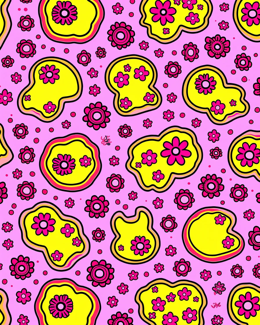 Retro Pink Yellow Floral Blob Art Rug