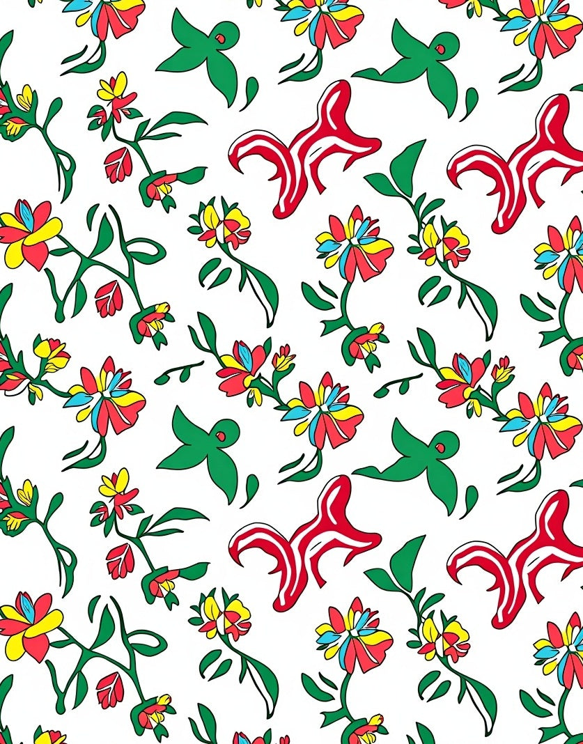 Whimsical Red Yellow Floral Swirls Rug