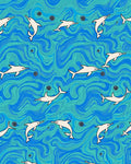Playful Dolphins in Turquoise Swirling Waves Rug