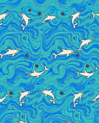 Playful Dolphins in Turquoise Swirling Waves Rug