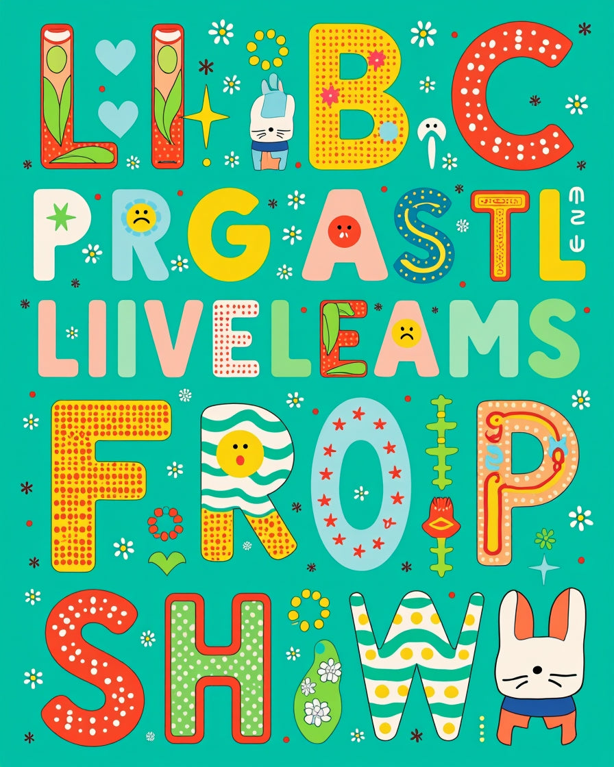 Colorful Whimsical Alphabet Greeting Rug