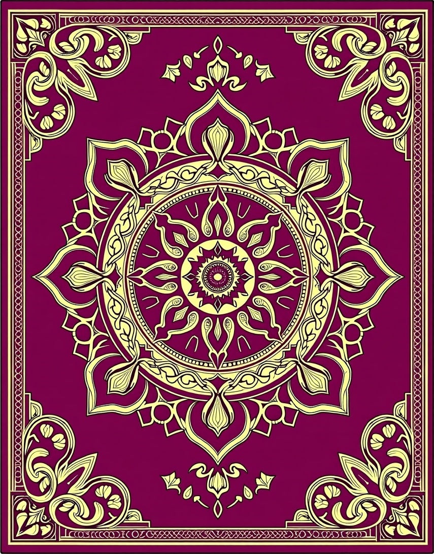 Crimson Yellow Floral Medallion Border Rug