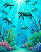 Oceanic Turquoise Sea Turtle Swirl Rug