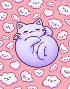 Cute Lavender Kitty Amongst Clouds Rug