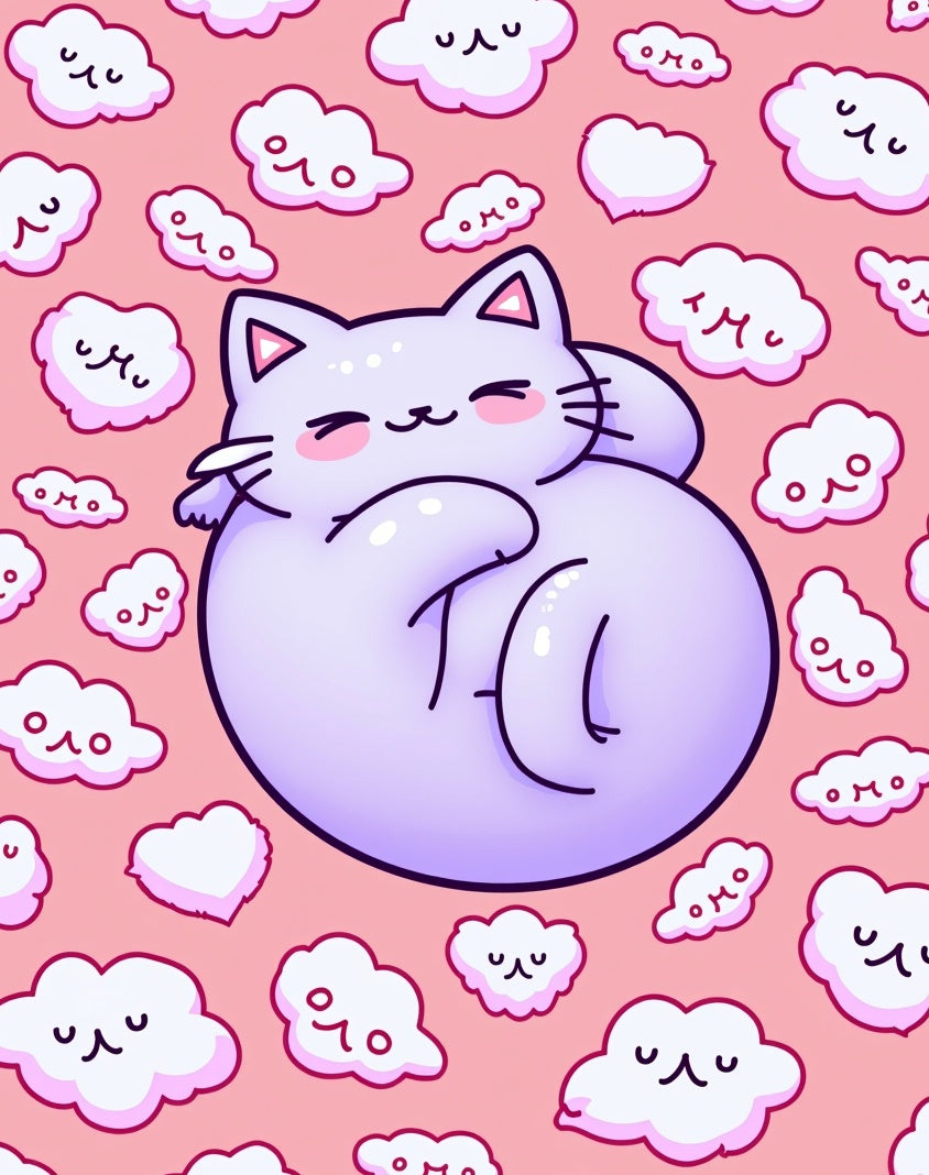 Cute Lavender Kitty Amongst Clouds Rug