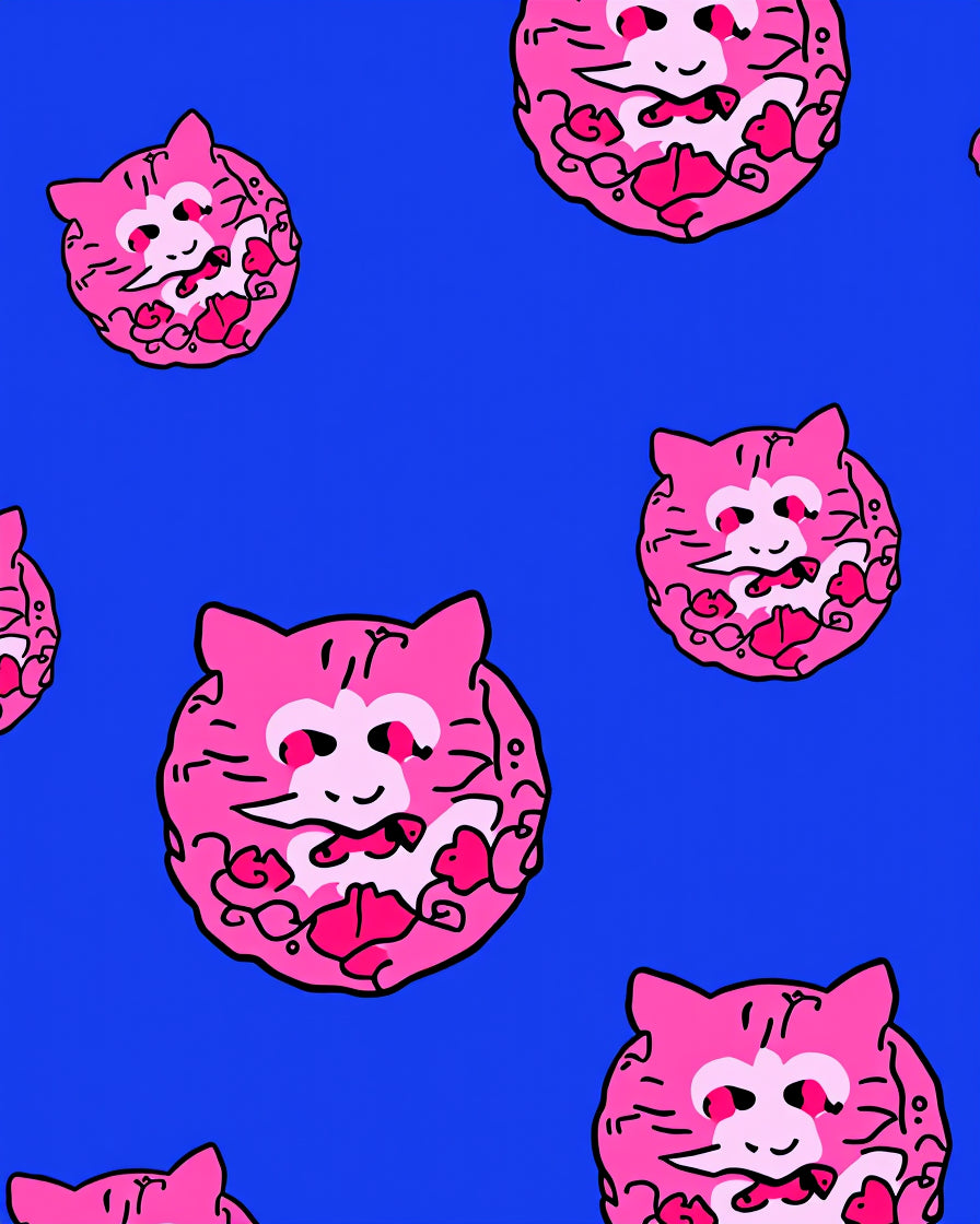 Pink Cat Faces On Royal Blue Rug