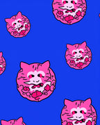 Pink Cat Faces On Royal Blue Rug