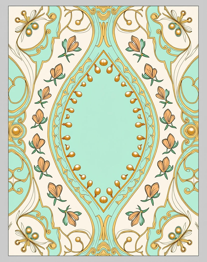 Aqua Peach Gold Floral Medallion Rug