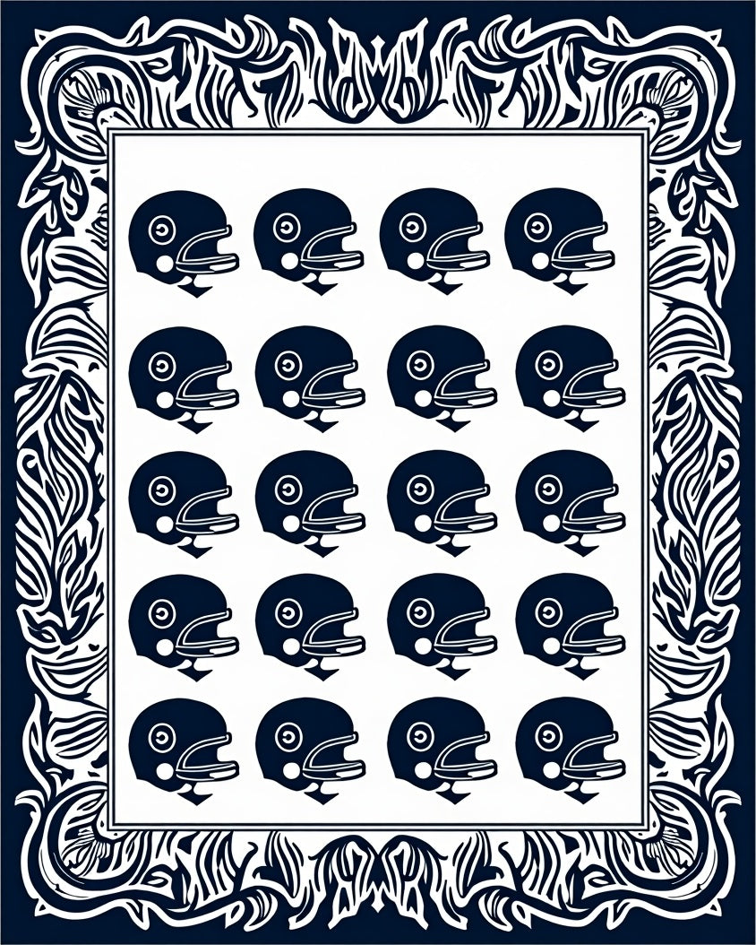 Navy Blue Football Helmet Grid Rug