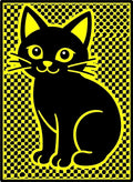 Black Cat Yellow Checkerboard Pop Art Rug