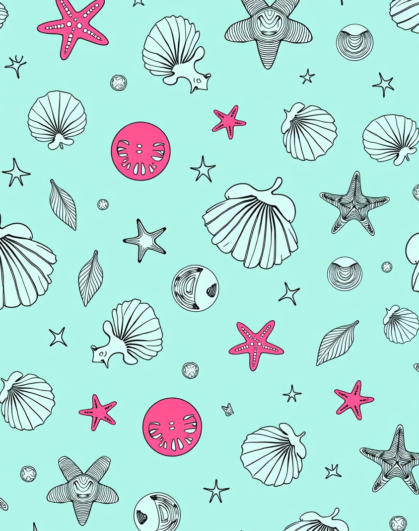 Coral Pink Seashell Starfish Assemblage Rug