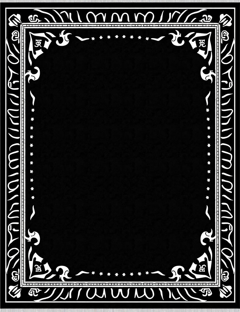 Bold Black White Ornate Border Rug