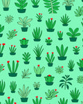 Green Potted Plants Accent Rug Whimsical Rug