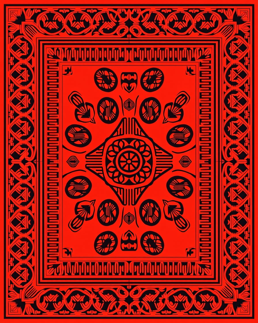 Bold Red Black Central Medallion Rug