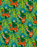 Whimsical Orange Foxes Emerald Forest Rug