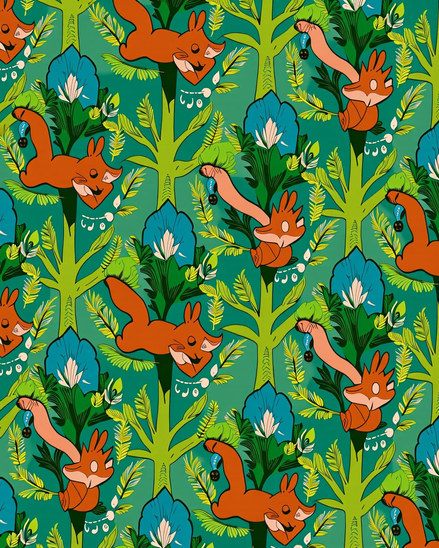 Whimsical Orange Foxes Emerald Forest Rug