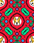 Whimsical Red Corgi Floral Medallion Rug