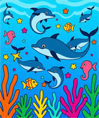 Playful Blue Dolphins Coral Sea Life Rug