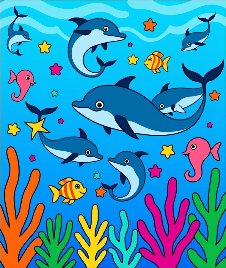 Playful Blue Dolphins Coral Sea Life Rug