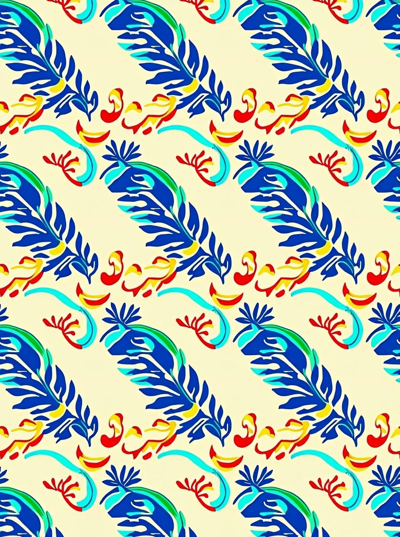 Vibrant Blue Leafy Swirls Rug