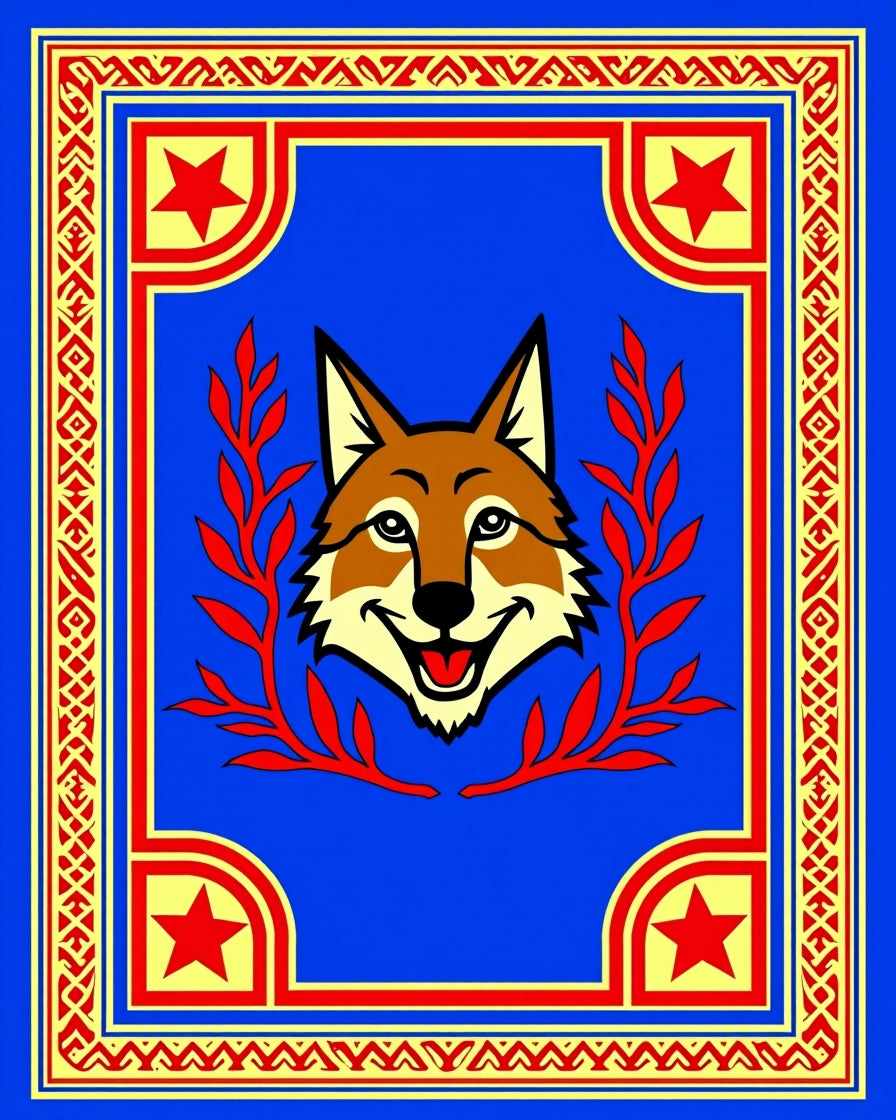 Bold Blue Fox With Red Berries Rug