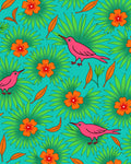 Bright Pink Birds Orange Flowers Teal Jungle Rug