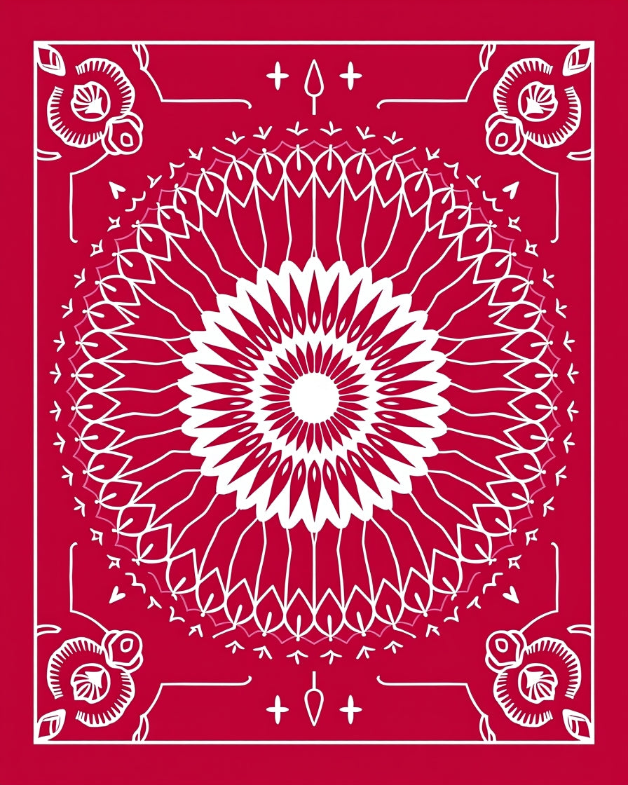 Crimson Medallion Rose Floral Border Rug