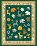 Green Cream Safari Animals Border Rug
