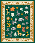 Green Cream Safari Animals Border Rug