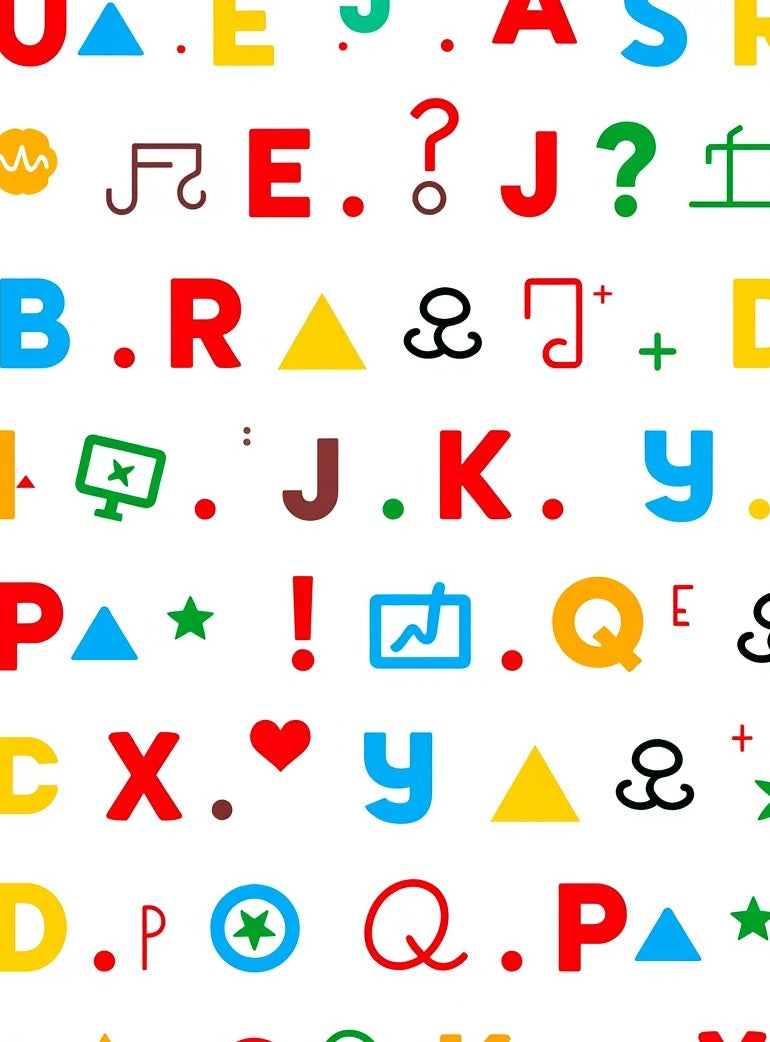 Colorful Alphabet Symbols And Shapes Rug