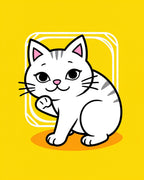 Cute White Gray Striped Cat Illustration Rug