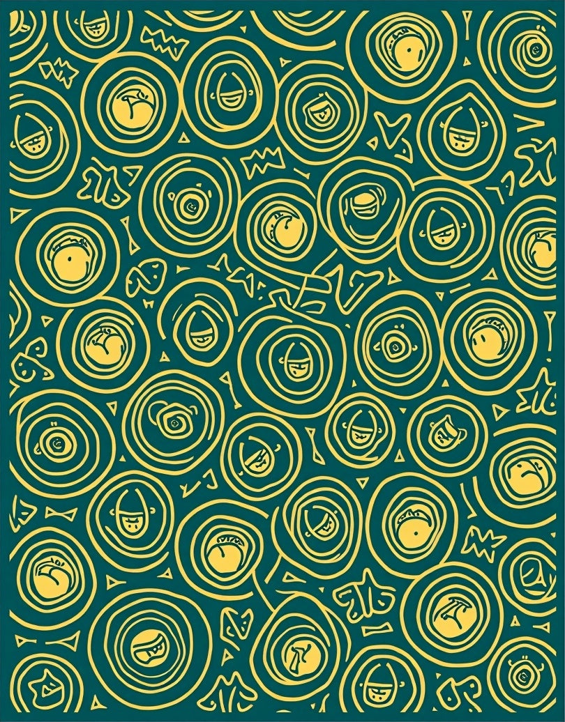 Yellow Faces Spiral Teal Rug
