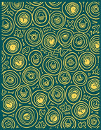 Yellow Faces Spiral Teal Rug