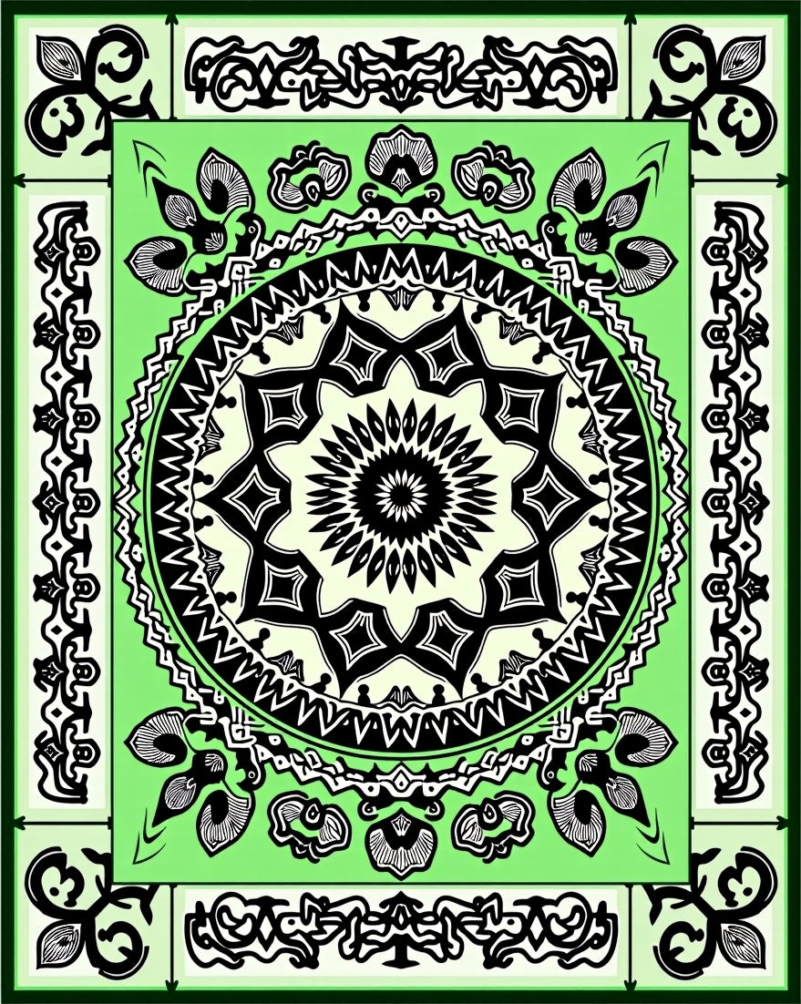 Lime Green Black Central Star Medallion Rug