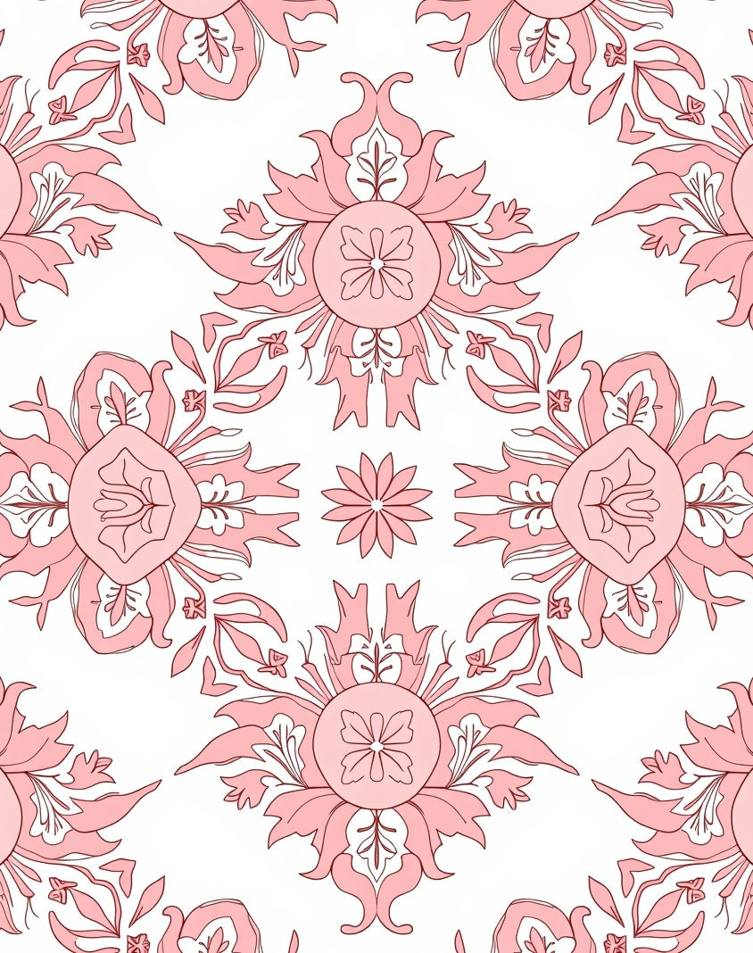 Soft Pink Floral Medallion Arrangement Rug