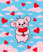 Pink Mouse Red Hearts Blue Sky Rug
