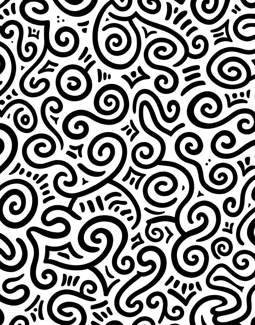 Black Swirling Lines Abstract Art Rug