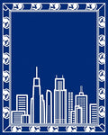 Blue White Skyline Border Rug