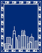 Blue White Skyline Border Rug