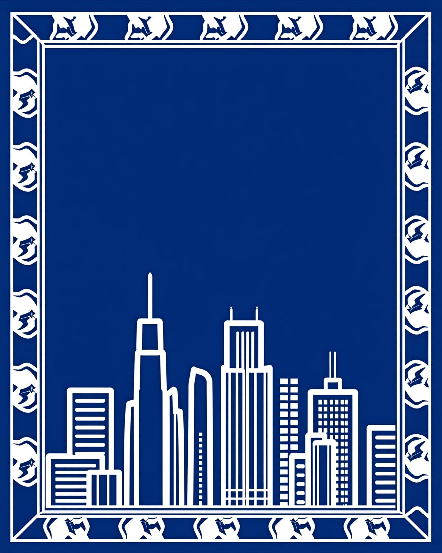 Blue White Skyline Border Rug