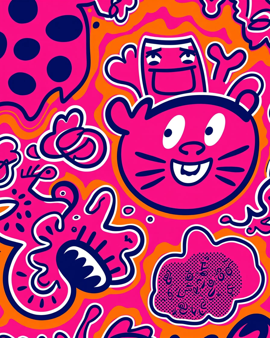 Funky Pink Cartoon Creature Carnivall Rug