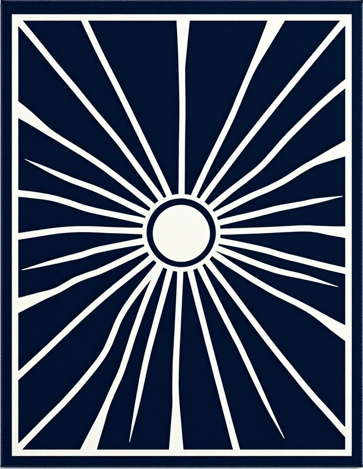 Deep Blue Sunburst Rays Rug